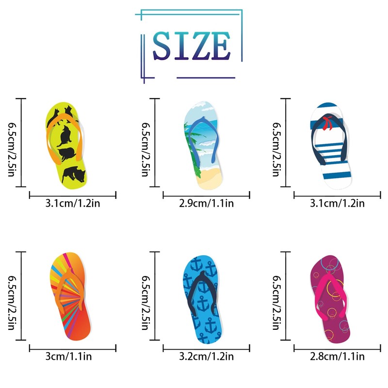 48pcs Beach Slippers 6 Shape Cupcake Toppers - Summer Hawaii