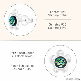 Monkimau Turtle Stud Earrings 925 Silver Jewellery Silver Earrings Medical for Children Girls Women, Silver