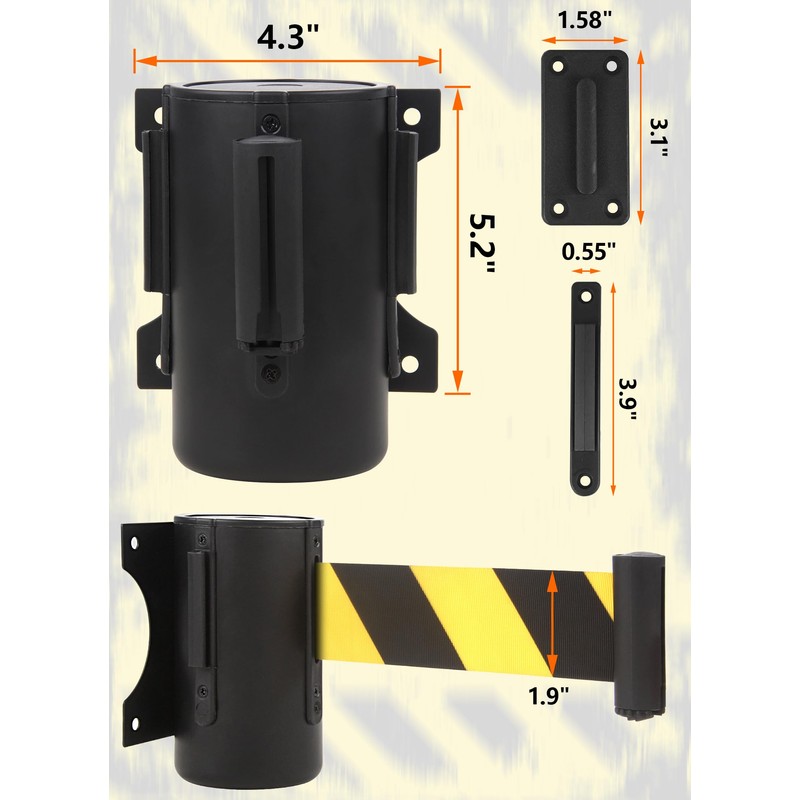 Wall Mount Retractable Barrier Belt, 16 Ft Crowd Control Retractable
