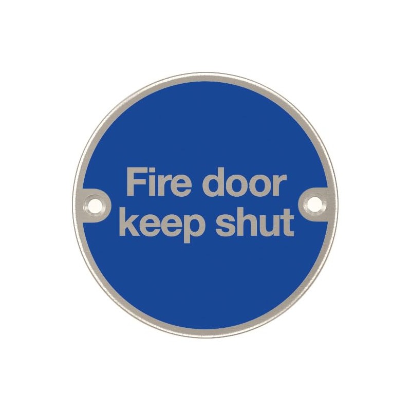 Fire Exit Signs, Disc, Door Signage, Satin Stainless Steel, Blue