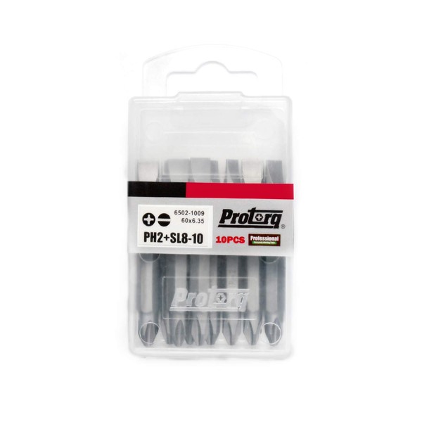 Protorq Double Ended Drive Bits, Phillips 2 and Slotted 8-10,10
