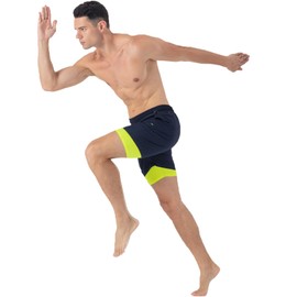 Pantalones cortos deportivos 2 en 1 para hombre de secado rápido de 5 pulgadas con bolsillos con cremallera, Azul marino, X-Large