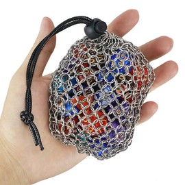 YOUSHARES Drawstring Game Dice Bag - Stainless Steel Chainmail DND Dice Pouch for Metal Polyhedral D&D Dice Set