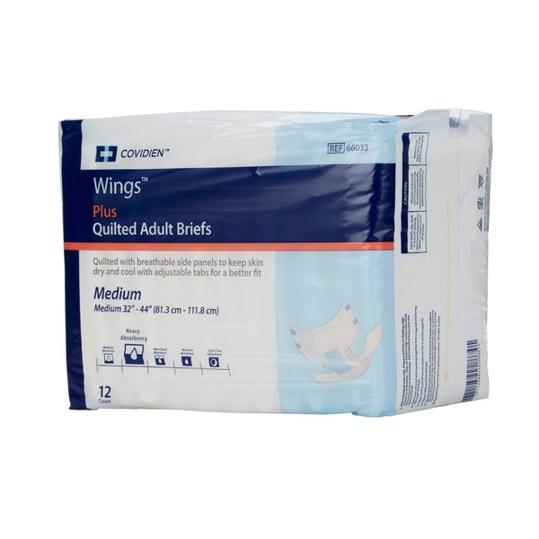 Covidien 66333101 Incontinent Brief Wings Choice Plus Resealable Tabs Medium Disposable Super Absorbency 66033 Box Of 12