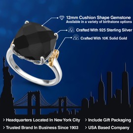 Gem Stone King 925 Sterling Silver and 10K Yellow Gold 12MM Cushion Gemstone Birthstone Solitaire Engagement Ring | Wedding Engagement Anniversary Promise Ring For Women