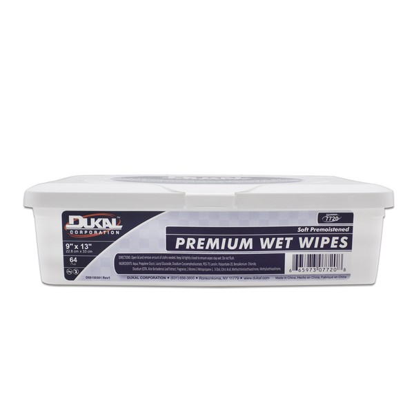 Dukal 7720 Premium Wet Wipe, Non-Sterile, 9" W x 13" L, Hard Tub, Scented (8 Tubs of 64) (Pack of 512)