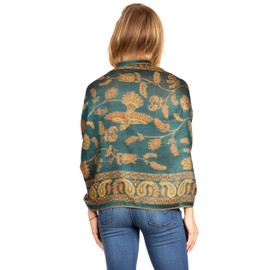 Sakkas 18200 - Gianna Women's Silky Soft Reversible Floral Woven Pashmina Scarf Shawl Wrap - 23-D1-Teal - OS