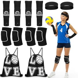 Syhood 8 Pcs Volleyball Knee Pads Arm Sleeves Sweat Band and Drawstring Bag Volleyball Accessories High Protection Gear for Women Teen Girls Youth