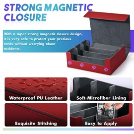 Tagtight PU Leather Card Box Trading Card Storage Boxes for 1800+ Cards, Magnetic Playing Cards Storage Deck Box, Card Organiser for TCG YGO PTCG, 290 x 245 x 105 mm, Red