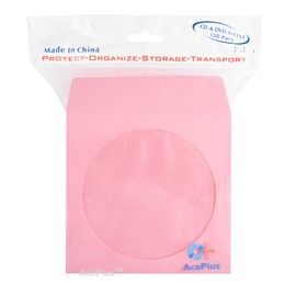 AcePlus 100 Pink Paper Sleeves for CD/DVDs - 100g Premium Weight Envelopes with Clear Window and Flap, Perfect for Organizing and Storing Discs