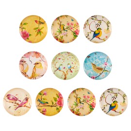 Craftdady 10pcs Mixed Color Vintage Bird Pattern 25x6mm Round Glass Cabochons for DIY Craft Jewelry Making