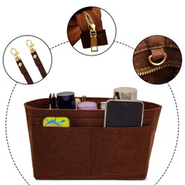 Fovasen Felt Handbag Organiser Insert, Bag Organiser Insert with Handles Keychain, Pocket Purse Cosmetic Storage Bag for Women,Dark brown-XLarge
