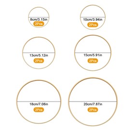 Focenat Pack of 12 Bamboo Floral Hoop, 8/10/13/15/18/20 cm Bamboo Wooden Rings for Crafts, Craft Rings, Bamboo, Dream Catcher Rings, Macrame Rings Set for DIY Wedding Wreath and Wall Hanging Craft