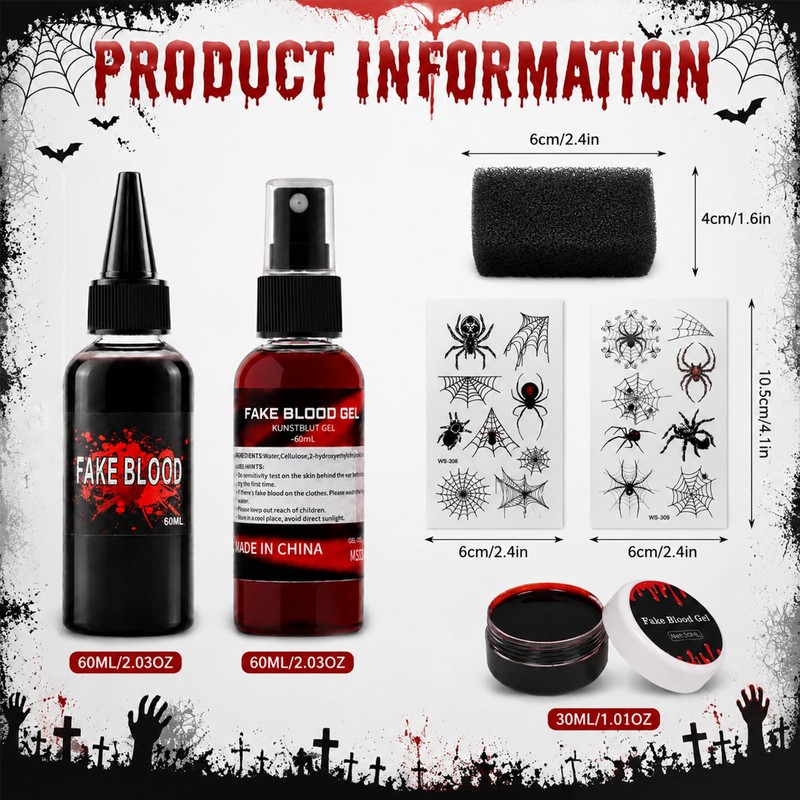 Newthinking Fake Blood Set, 3PCS Washable Realistic Blood Body Makeup