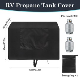 RV Propane Tank Cover with Openable Window Fit for Dual 20lb Tanks, Waterproof 600D Oxford Replacement Cover with Buckle Strap for Travel Trailer, Camper & RV(Black)