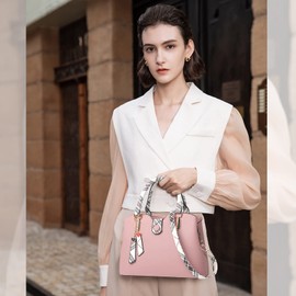 NICOLE & DORIS Handbags for Women New Shoulder Bag Exquisite Ladies Top Handle Bags PU Leather Designer Crossbody Bag with Stripe and Pendants Light Pink