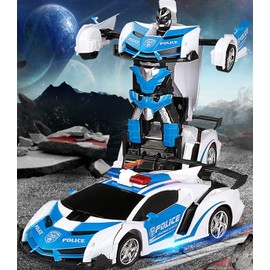 WEECOC Remote Control Car Rc Cars Robot Toys 2 in 1 Design Transform Robot Toys for Kids with One-Button Deformation Christmas Birthday Gift (blue)