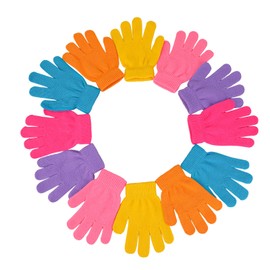 Qkurt 12 Pairs of Children's Gloves, Magic Stretch Gloves, Full Finger Children's Gloves for Children Aged 5 - 13 Years, Girls, Boys