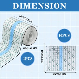 Waterproof Transparent Bandage, 10 cm x 10 m Shower Plaster, Waterproof, Large, with 10 Pieces Waterproof Plasters, Fixer Plaster Stretch, Waterproof Plaster Roll, Anti-Allergic, Sports Shower