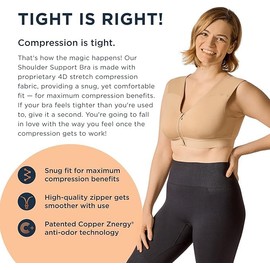 Tommie Copper Shoulder Support Compression Bra with Front Zipper Closure - Wireless Posture Corrector & Back Support Bra, Ideal for Gardening, Yoga, and Sports, UPF 50 - Pale Pink, Medium