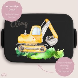 Children's Bento Box Midi Lunch Box for Mepal Bento Box - Digger Driver Excavator Driver Digger Fan Construction Site Vehicle - 900 ml - Black - Children's Lunch Boxes Lunch Box Nursery Boy Motif