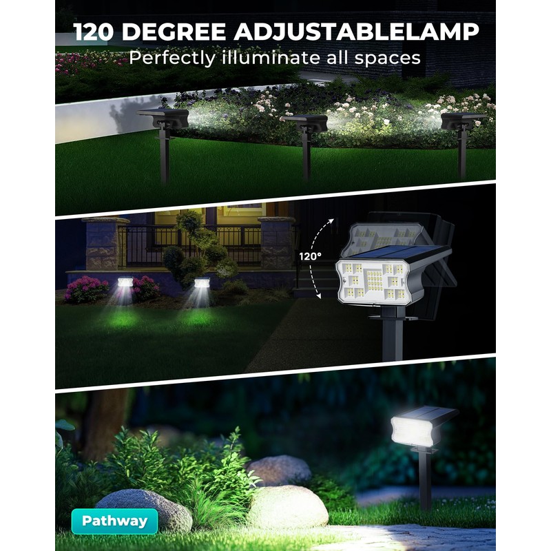 HGGH Solar Lights Outdoor Waterproof IP67, 60 LED 3 Lighting