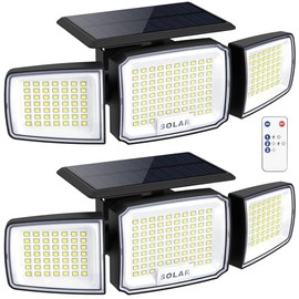 DAMINY Solar Lights Outdoor,184 LED Flood Light,Radar Motion Sensor,LiFePO4 Battery,16H Runtime,270° Wide Angle, IP65 Waterproof,3 Modes + Remote,5 Year Warranty,2 Pack