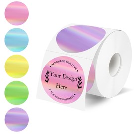 YEGAWEN 2" Circle Holographic Thermal Label Stickers, Round Printable Rainbow Glitter Thermal Printer Sticker Labels for Gift Wrapping- Spring Color/ 5 Colors