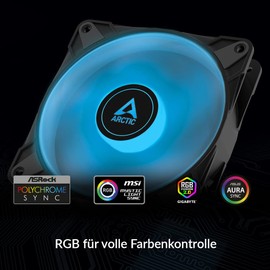 ARCTIC P12 PWM PST RGB (3 pieces, including controller) - PC fan, 120 mm PWM PST case fan optimised for static pressure, case fan, semi-passive: 200-2000 RPM, 12 V 4 pin RGB LED, black
