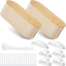 Marsui 2 Pcs Cable Management Box Cord Hider Organizer with 46 Pcs Cable Management Kit Wire Box for Power Strips Surge Protectors Desk TV Computer Wires Home Office(Frost White, Wood Color)