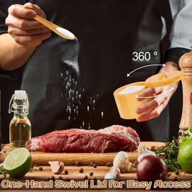 Loscarol 2Pcs Bamboo Salt Cellar Spice Box with Magnetic Swivel Lid & Spoon, Bamboo Storage Box Salt Container to Storage Pepper, Table Salt, Gourmet Salts, Spice, Sugar, 6 oz