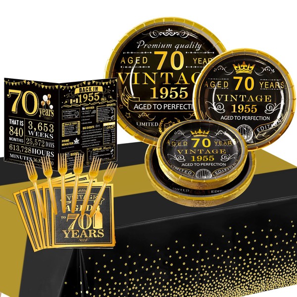 70th Birthday Party Tableware Set,Back in 1955 70th Birthday Party