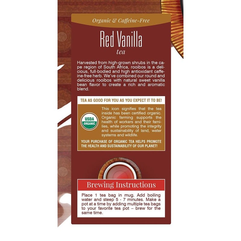 Davidson's Organics, Red Vanilla, 25-count Tea Bags, Pack of 6