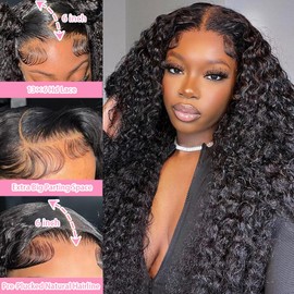 QWedafy 13x6 Lace Front Wigs Human Hair 200 Density Deep Wave Lace Frontal Wigs for Women Pre Plucked Deep Curly Human Hair Wigs with Baby Hair Natural Color(Black, 28inch)