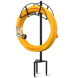 Suchek Metal Garden Hose Holder Stake, Freestanding, Heavy Duty Water Hose Stand, In Ground Hose Rack Organizer for Outside Yard (Black)