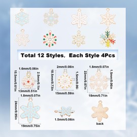 SUNNYCLUE 48 Pcs 12 Types Christmas Charms, Snowflake Charm, Enamel Macaron Color, Snowflower Parts, Rhinestone, Snowflakes, Earrings, Sparkling Snow Earrings, Watermark Charms, Winter Flowers,