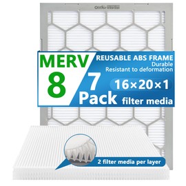 OlitAir 16x20x1 MERV 8 Air Filter,AC Furnace Air Filter,Reusable ABS Plastic Frame, 7 Pack Replaceable Filter Media (Actual Size: 15 3/4" x 19 3/4" x 3/4")