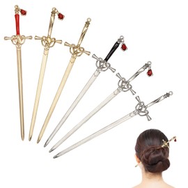 CHGCRAFT 6Pcs 6 Styles Sword Hair Stick Chinese Ancient Style Pins Retro Sword Sticks for Hair Accessories Gold and Platinum