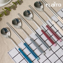 Flyto Domestic Flyto two-tone daily stainless steel cutlery set, two-tone cutlery set blue / 플라이토 국산 플라이토 투톤 데일리 스텐 수저세트, 투톤 수저세트 블루