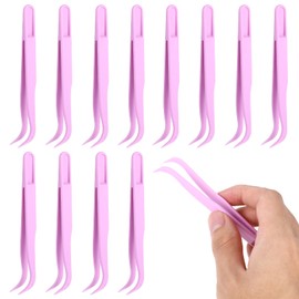 EupHHonycs 12PCS Plastic Tweezers, Long 4.5 Inch Bent Tweezers for for Baking Decoration, Small Jewelry Making Tools DIY Jewelry Making Crafts Feeding Reptiles, Picking and Placing Beads, Purple