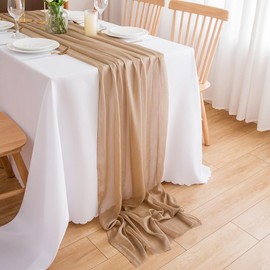 Chuqing Chiffon Table Runner, Light Brown, Sand Colours, Wedding Fabric Table Runner for Weddings, Communions, Christenings and All Celebrations, Dimensions: 300 x 70 cm