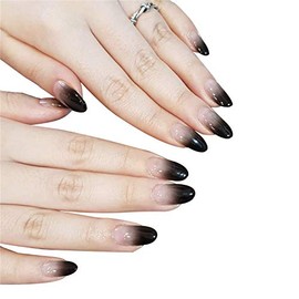24pcs/set Fake Nails Short Oval False Nail with Glue Press On Fake Nails Full Cover Acrylic Bride Nail Tips with Design Gradient Color