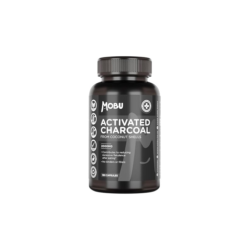 Activated Charcoal Capsules 2000mg – 180 Capsules | Helps Reduce