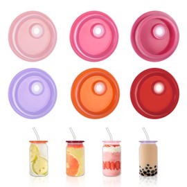 6 Pcs Acrylic Lids for 16 Oz Glass Cups, Candy Color Can Straw Lids for Glass Cups Acrylic Replacement Reusable 16oz for 2.36 inch/60 mm Internal Diameter Iced Coffee Cup Beer Can Soda Milk Tea Juice