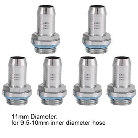 Richer-R Water Cooling Fitting, 6 PCS PC Water Cooling Two-Touch Fitting G1/4 Thread Barb Connector Tube(11mm)