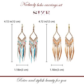 Efdagsad Bead Earrings Set Feather Tassel Gold Boho Ethnic Retro Bohemian Dangle Earring Bead Women Jewelry for Birthday Party Gifts