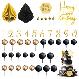 44 PCS Tortendeko Kugeln, Tortendeko Kugeln Schwarz Gold, Tortendekos Kugelns Schwarz, Tortendekos Gold, Geeignet für Geburtstage, Mottopartys, Hochzeiten und Jubiläen