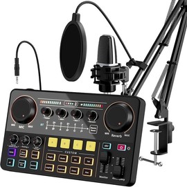 Streaming Audio Mixer,RGB audio Interface with Pro-preamp, 48V Phantom Power for Live Streaming, Individual Control, Voice Changer, 4 Customize sound pads for Podcast/Recording/Vocal/Game - Model: P300-MC98