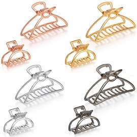 IAXSEE 8 Pieces Metal Hair Claw Clips Set, Includes 3 Inches Large Size Hair Catch Barrette Jaw Clamp and 1.57 Inches Small Half Bun Hairpins for Women, Hair Accessories