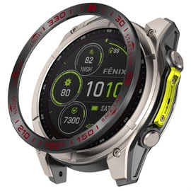 GIOPUEY Protective Ring Compatible with Garmin Fenix 8 Solar 51 mm, Bezel Ring Bezel Styling Bezel Protective Case, Protective Ring Made of Aluminium Alloy Metal - B-Black/Red